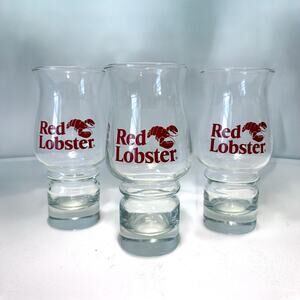 Vintage Red Lobster Hurricane Glasses Set of 3 Restaurant Logo 7" Tall